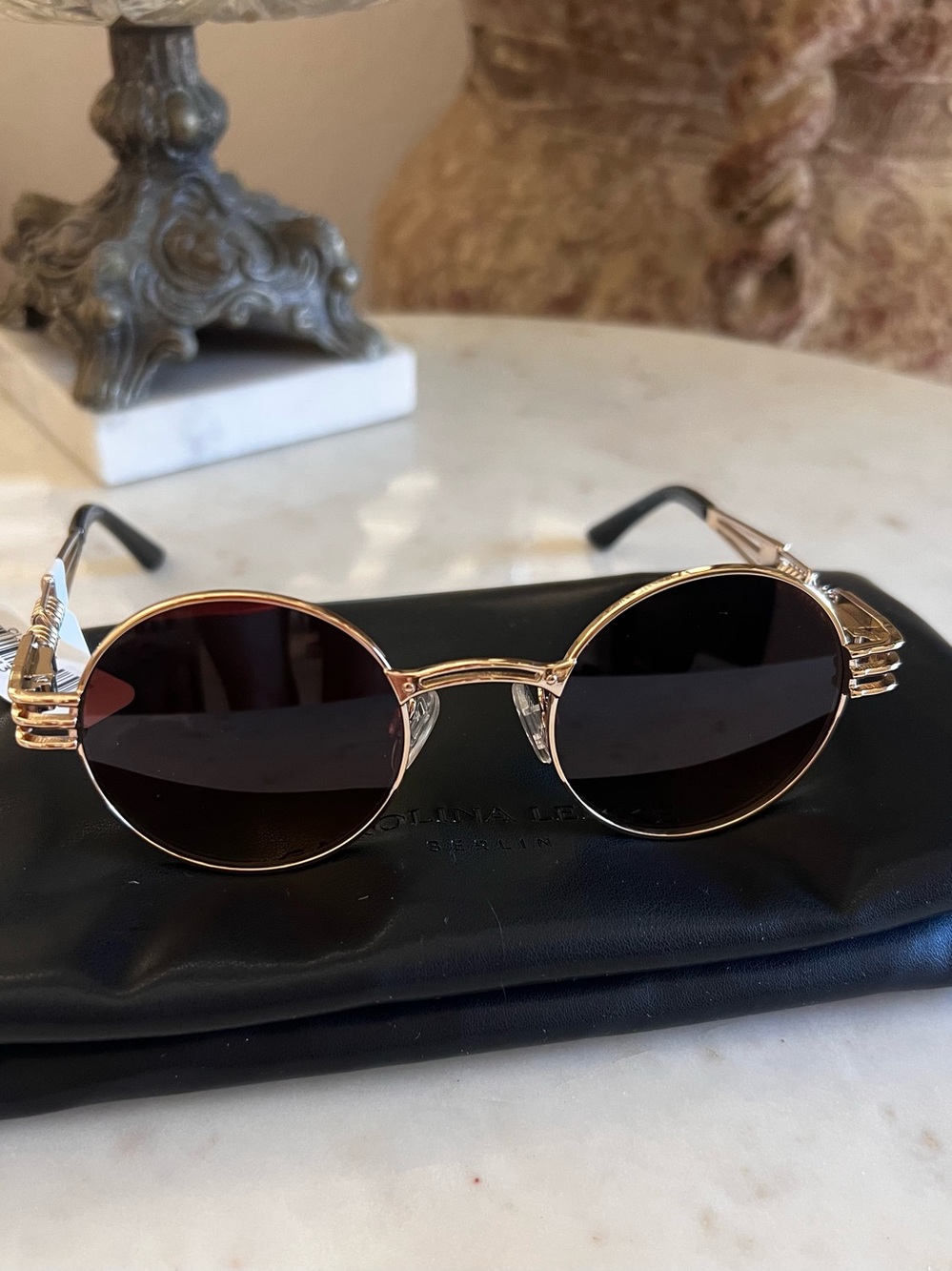 Carolina Lemke Kiki Sunglasses in Gold Frame with Brown Gradient Lenses